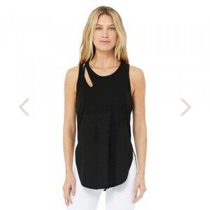 Alo Yoga Ribbed Peak Tank Top Cutout Activewear Shirt In Black Size Small